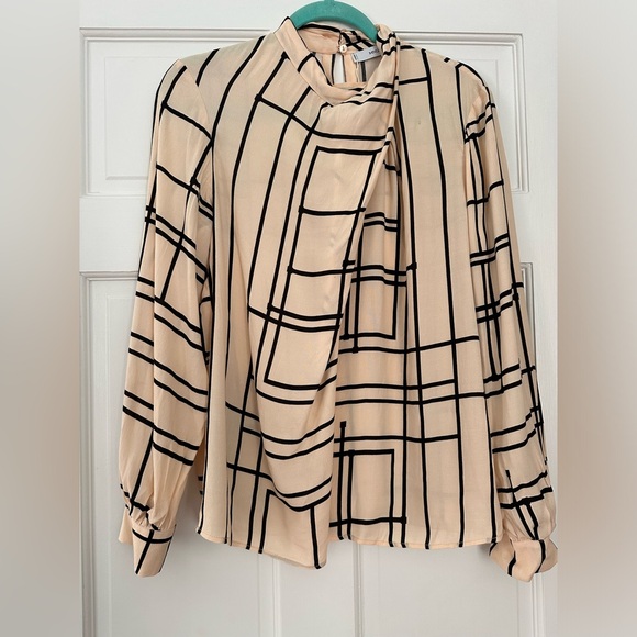 MANGO Ecru Geometric-Print Blouse Sz 8 - Picture 4 of 7